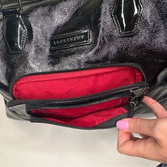 Longchamp Legende Verni Black Patent Leather Travel Satchel Tote Bag Large - Picture 5 of 13